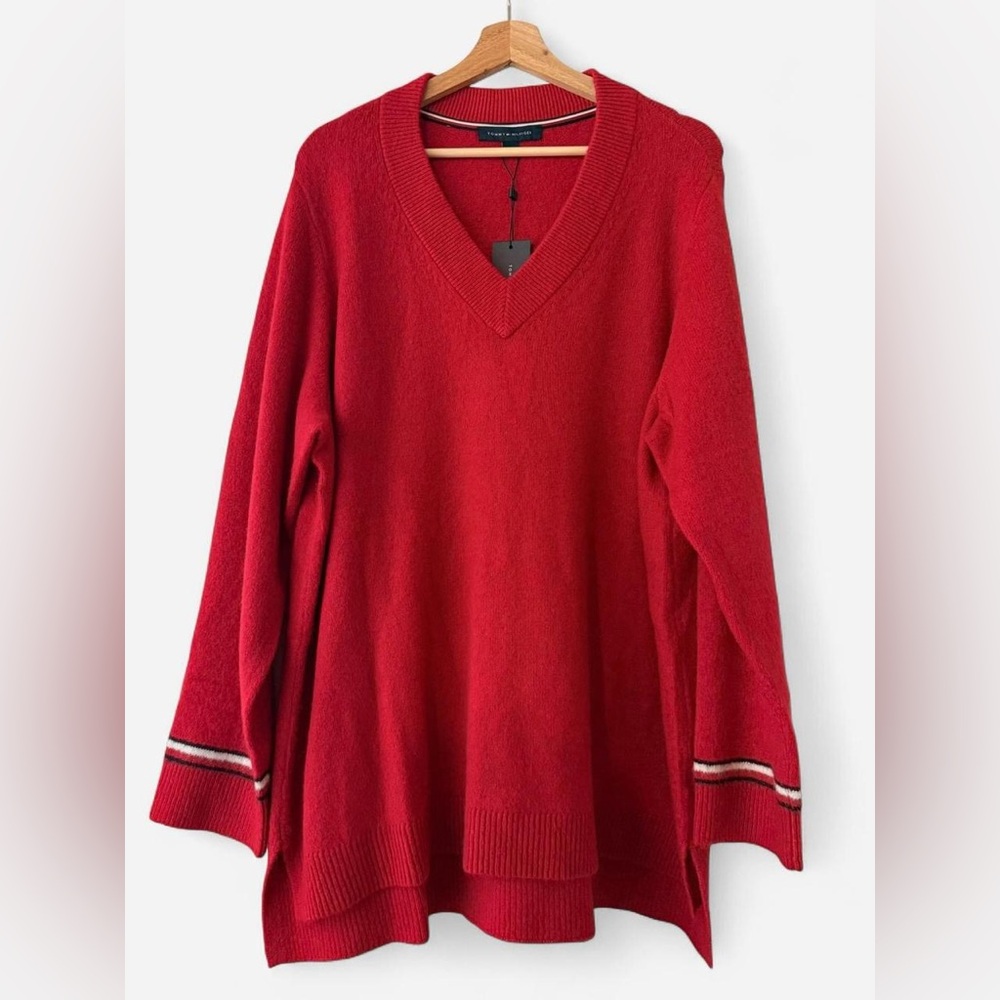 Tommy Hilfiger Red V-Neck Women's Sweater